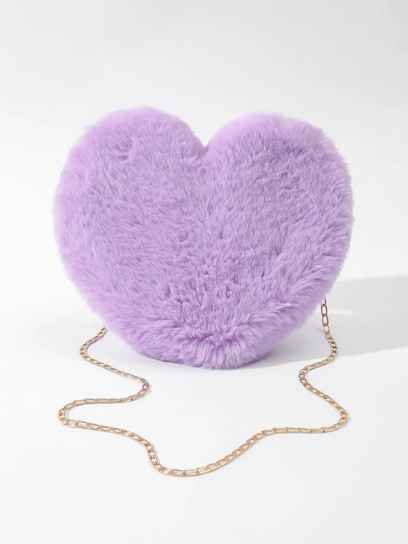 Heart-Shaped Mini Fluffy Shoulder Bag with Chain Crossbody & Cute Zipper Purse