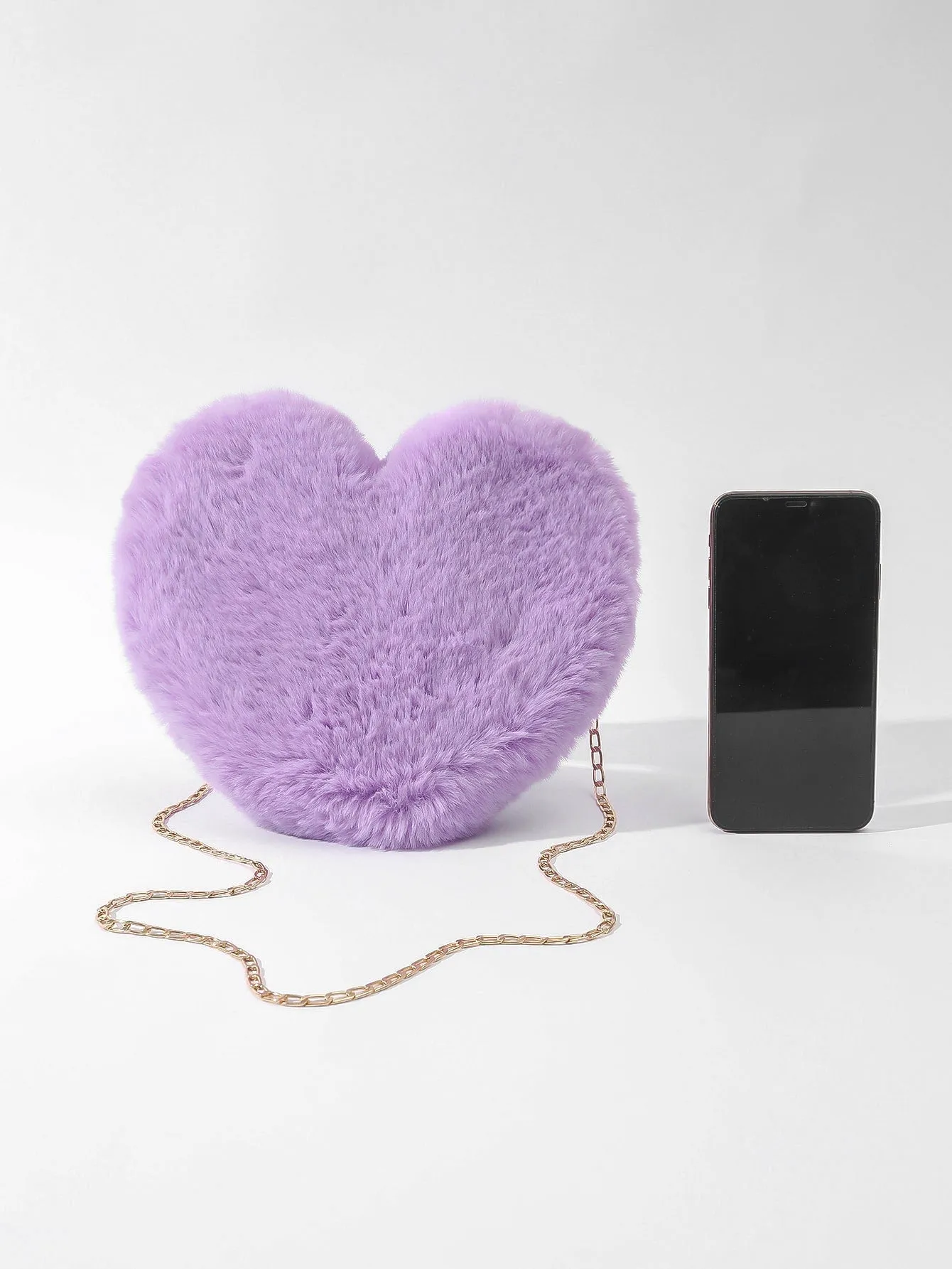 Heart-Shaped Mini Fluffy Shoulder Bag with Chain Crossbody & Cute Zipper Purse