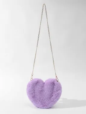 Heart-Shaped Mini Fluffy Shoulder Bag with Chain Crossbody & Cute Zipper Purse