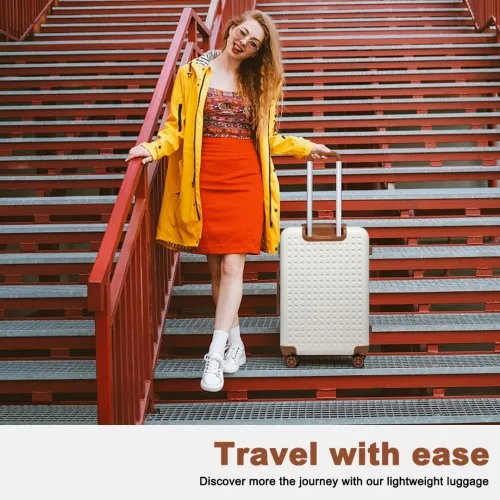 Kono 20 Inch Cabin Size ABS Hard Shell Suitcase with TSA Lock - Cream