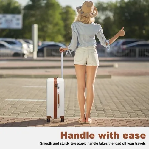 Kono 20 Inch Cabin Size ABS Hard Shell Suitcase with TSA Lock - Cream