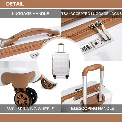 Kono 24 Inch Lightweight Hard Shell ABS Suitcase with TSA Lock - White | Durable and Stylish Travel Luggage