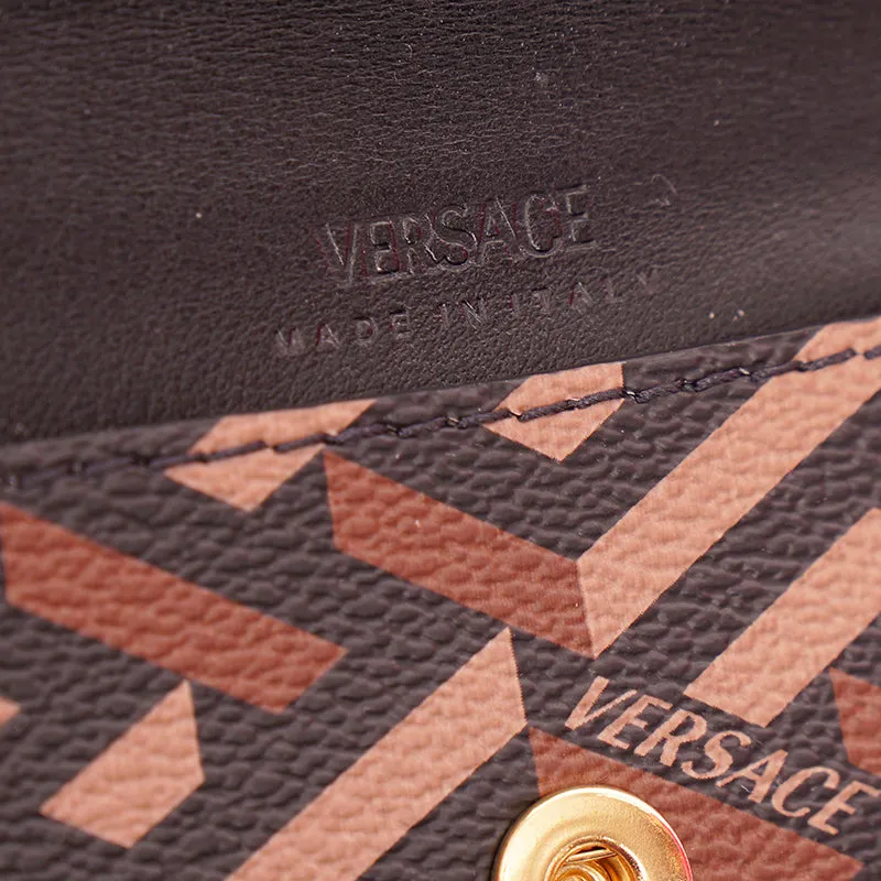 NEW $750 VERSACE Brown SET OF 3 La Greca Coated Canvas Envelope POUCH BAG NIB