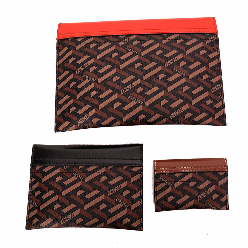NEW $750 VERSACE Brown SET OF 3 La Greca Coated Canvas Envelope POUCH BAG NIB