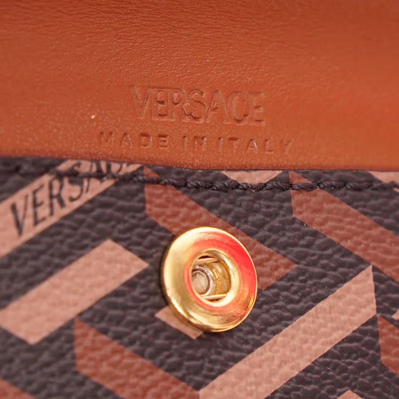 NEW $750 VERSACE Brown SET OF 3 La Greca Coated Canvas Envelope POUCH BAG NIB