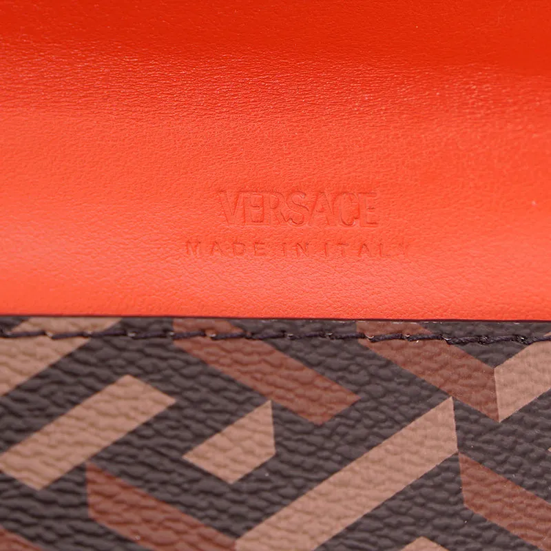 NEW $750 VERSACE Brown SET OF 3 La Greca Coated Canvas Envelope POUCH BAG NIB