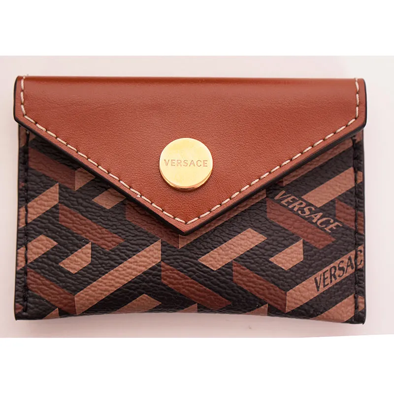 NEW $750 VERSACE Brown SET OF 3 La Greca Coated Canvas Envelope POUCH BAG NIB