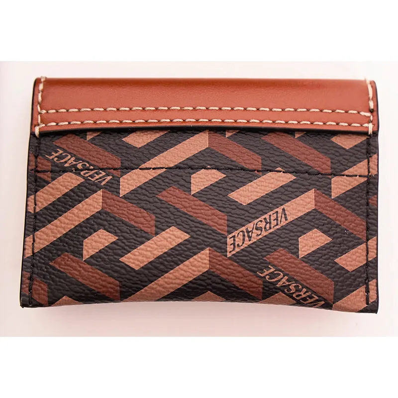 NEW $750 VERSACE Brown SET OF 3 La Greca Coated Canvas Envelope POUCH BAG NIB