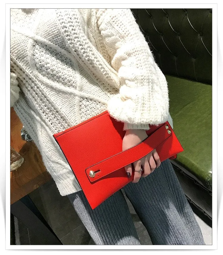 New Fashion Women Envelope Clutch Bag PU Leather Female Day Clutches Red Women Handbag Wrist clutch purse evening bags bolsas