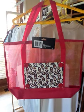 Red Tote Bag with Paisley Pocket