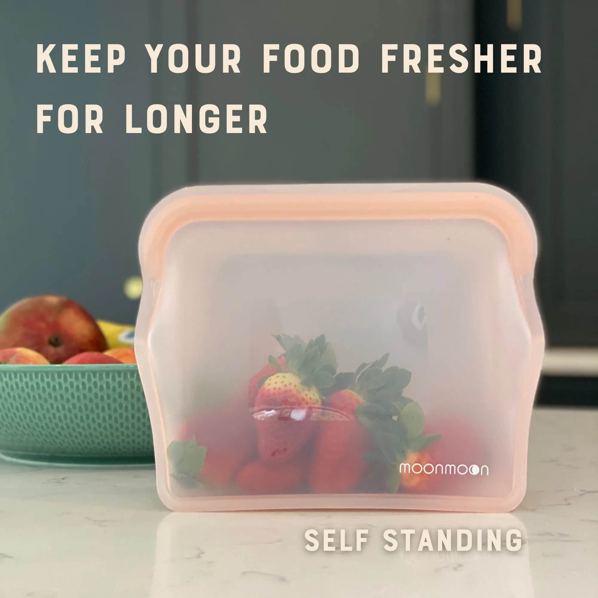 Reusable Silicone Food Bags | Stand Up Freezer Bags | 2 Pack 1500ml Pink