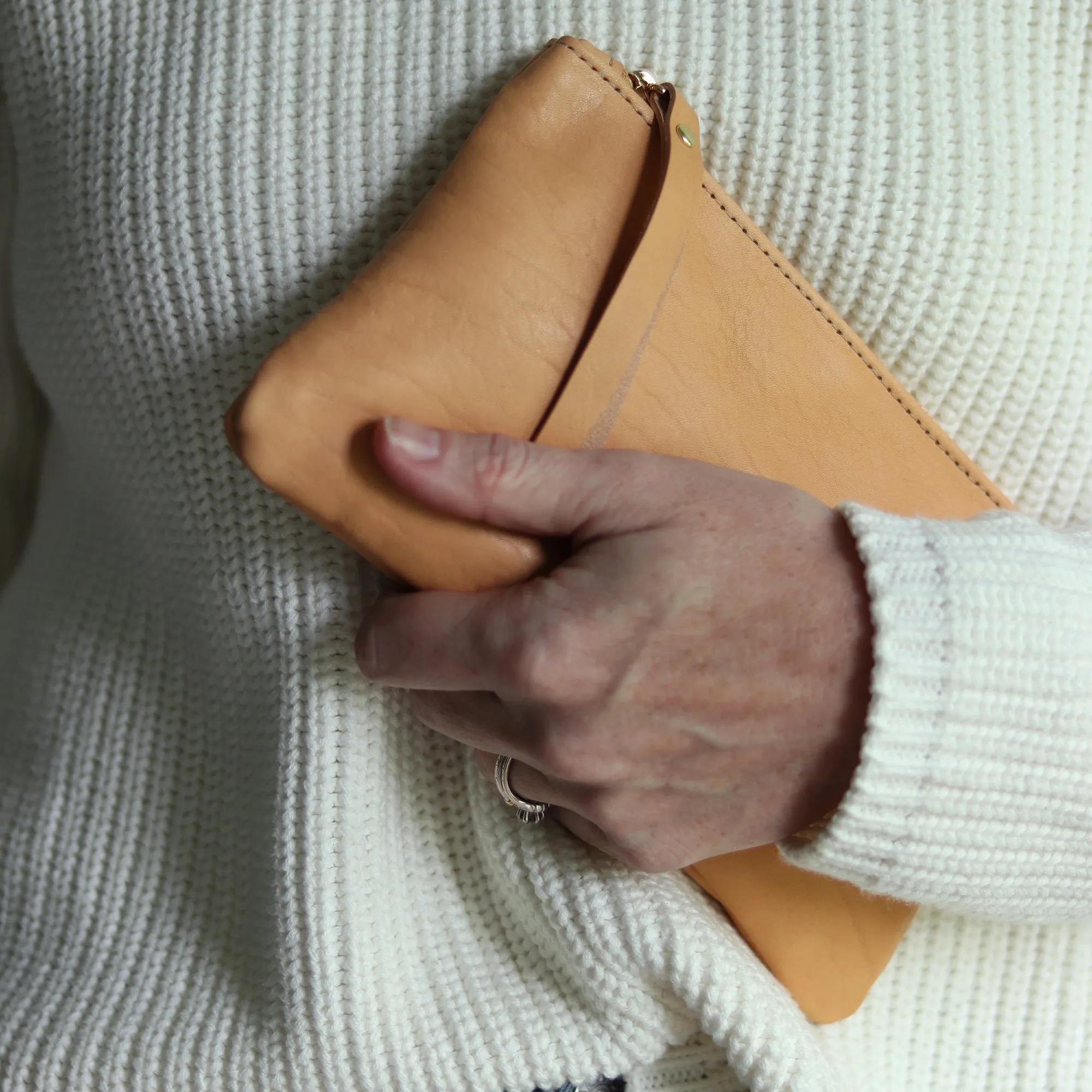 SALE Personalized Leather Zip Clutch - Beige Pebble