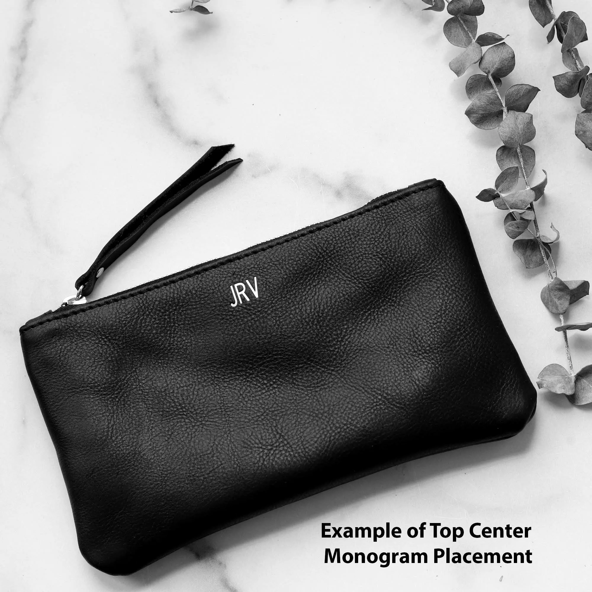 SALE Personalized Leather Zip Clutch - Beige Pebble
