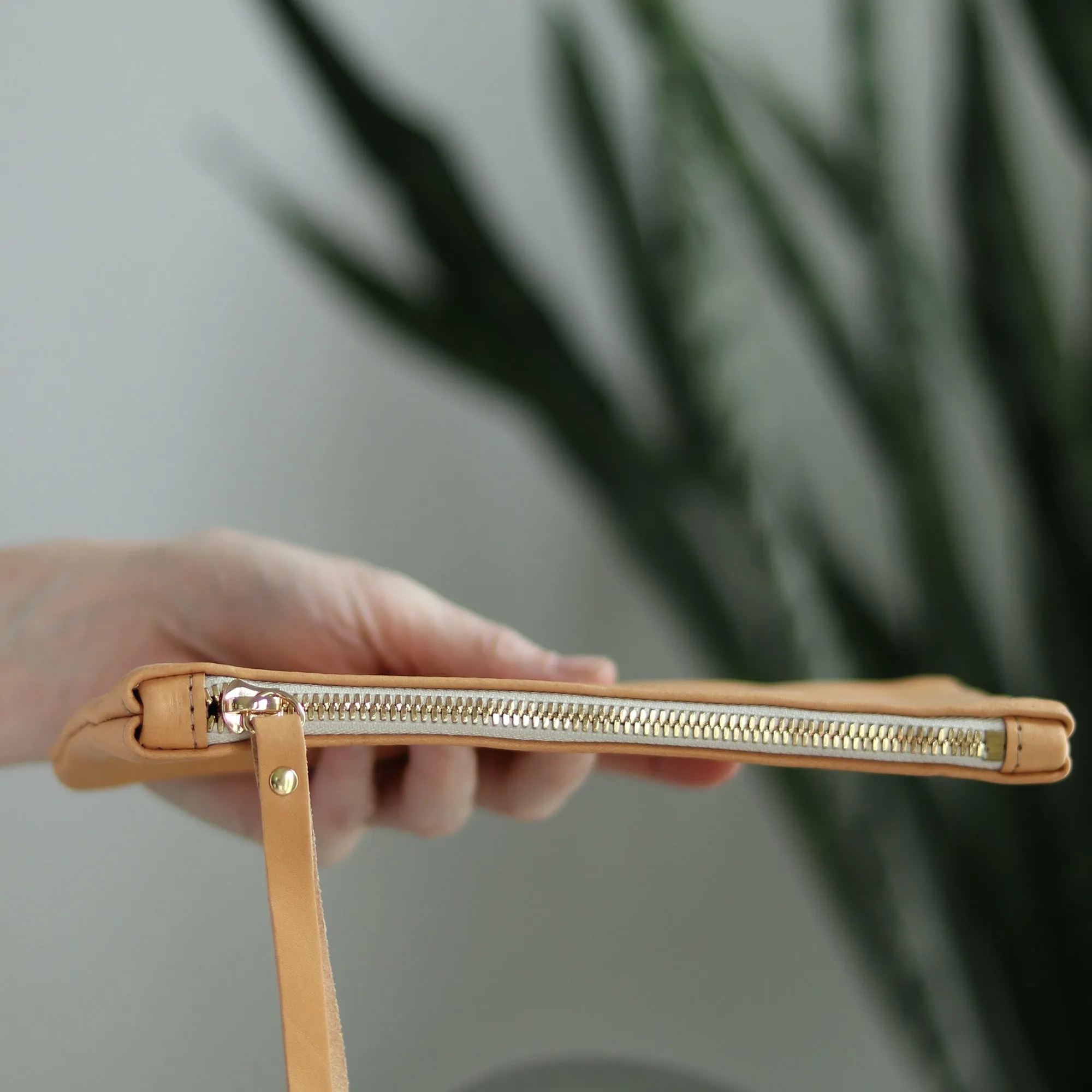 SALE Personalized Leather Zip Clutch - Beige Pebble