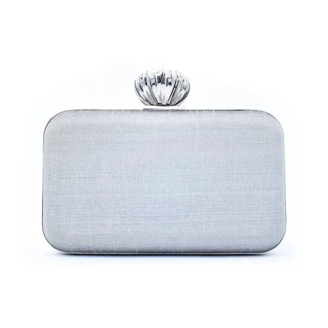 Silver Bead Embroidery Party Clutch Bag for Women